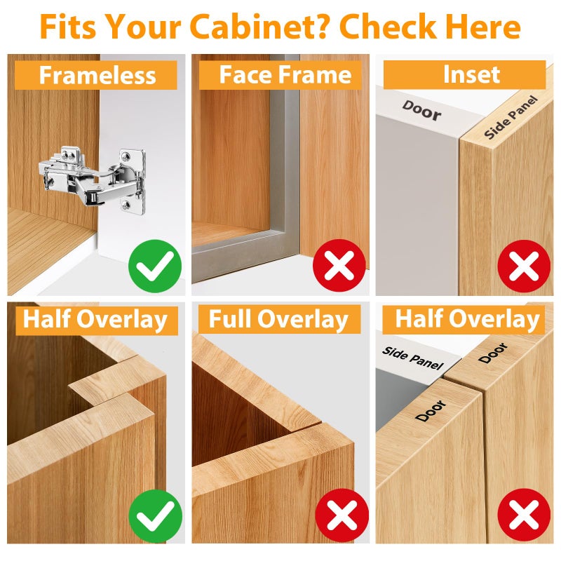 TamBee 1/2 Inch Overlay 165 Degree Cabinet Door Hinges 48mm Frameless Soft Close Hinges for Kitchen Corner Adjustable Lazy Susan for Cabinet,2 Pcs/1 Pair (Half Overlay) - Image 4